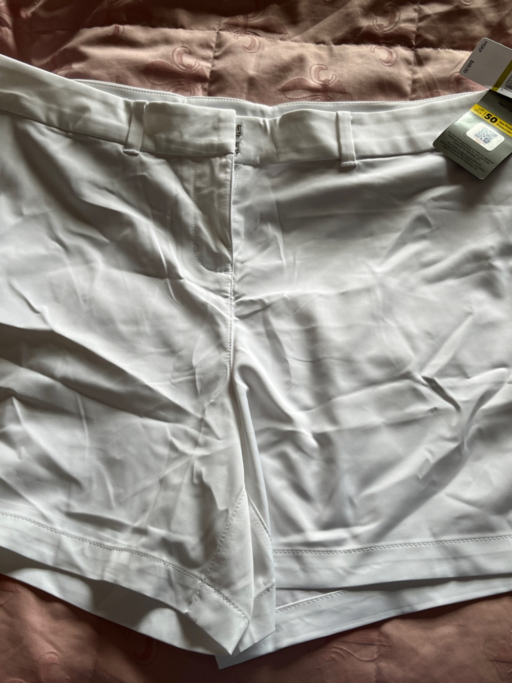NWT PGA Tour White Shorts Moisture Wicking SZ 14 UPF 50 Sun Protection Factor